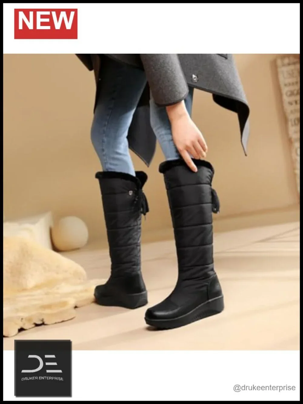Waterproof Velvet Over-The-Knee Snow Boots with Back Lace-Up, Non-Slip Winter